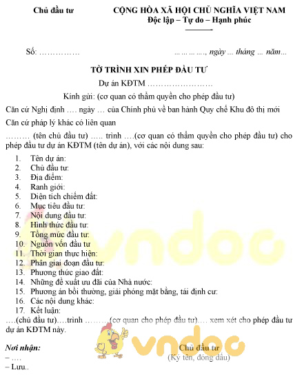 Mẫu tờ trình xin phép đầu tư