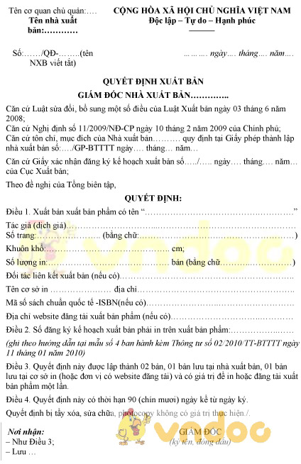 Mẫu quyết định xuất bản bản phẩm