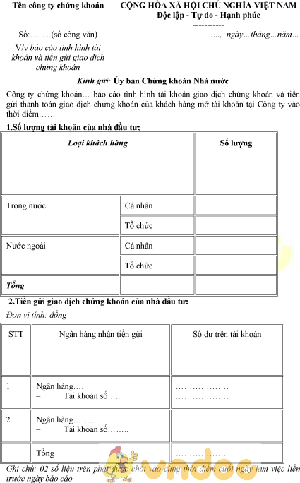 Mẫu báo cáo tình hình tiền gửi giao dịch chứng khoán