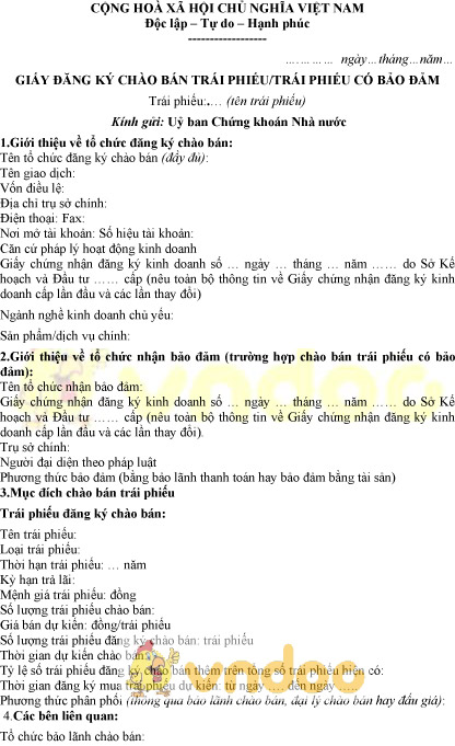 Mẫu giấy đăng ký chào bán trái phiếu
