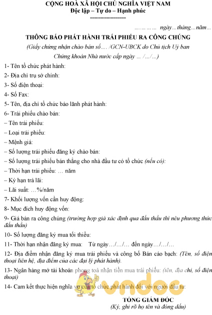 Mẫu thông báo phát hành trái phiếu