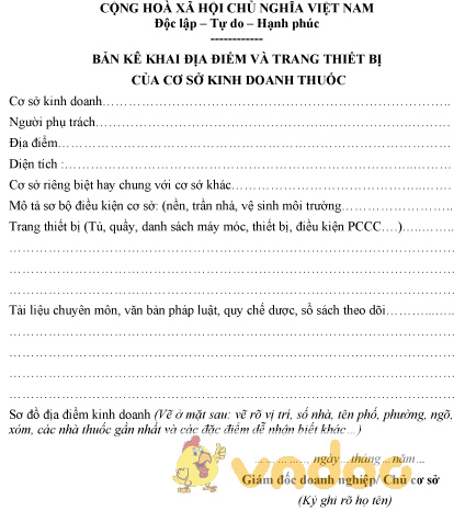 Mẫu bảng kê khai địa điểm và trang thiết bị của cơ sở kinh doanh thuốc