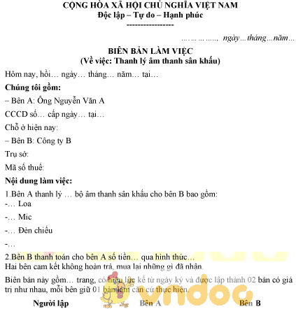 Mẫu biên bản thanh lý âm thanh sân khấu