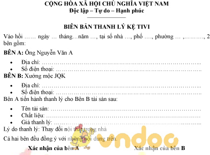 Mẫu biên bản thanh lý kệ tivi