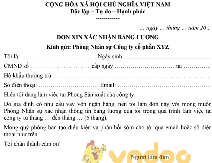 Mẫu đơn xin xác nhận bảng lương công ty cổ phần