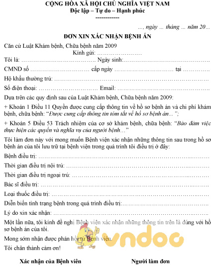 Mẫu đơn xin xác nhận bệnh án