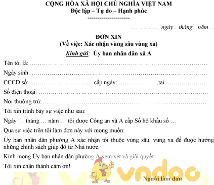 Mẫu đơn xin xác nhận vùng sâu vùng xa