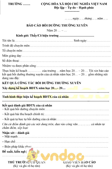 Mẫu báo cáo bồi dưỡng thường xuyên