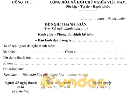 Mẫu biên bản đề nghị thanh toán