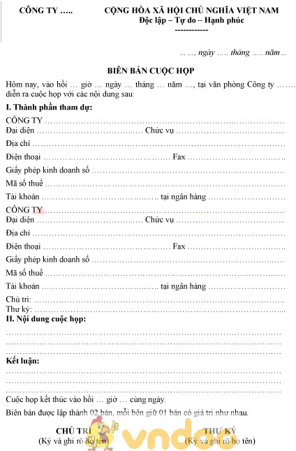 Mẫu biên bản họp 2 công ty