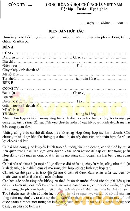 Mẫu biên bản hợp tác 2 bên