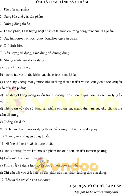 Mẫu tóm tắt đặc tính sản phẩm