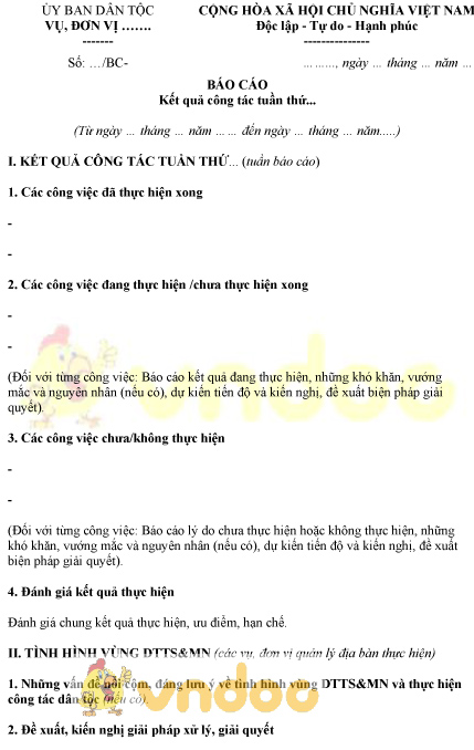 Mẫu báo cáo kết quả công tác dân tộc theo tuần
