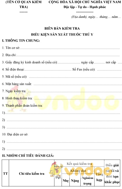 Mẫu biên bản kiểm tra điều kiện sản xuất thuốc thú y