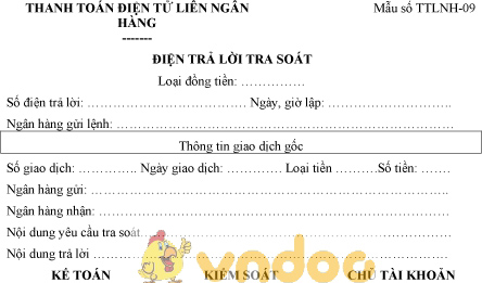 Mẫu điện trả lời tra soát