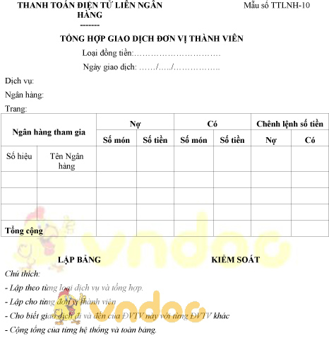 Mẫu tổng hợp giao dịch đơn vị thành viên