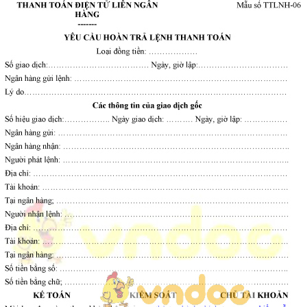 Mẫu yêu cầu hoàn trả lệnh thanh toán
