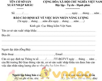 Mẫu báo cáo định kỳ về việc dán nhãn năng lượng