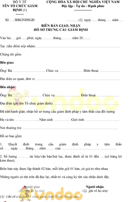 Mẫu biên bản giao nhận hồ sơ trưng cầu giám định