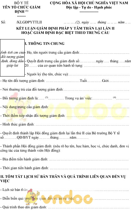 Mẫu kết luận giám định pháp y tâm thần lại lần 2