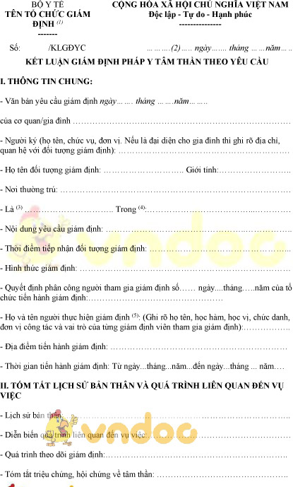 Mẫu kết luận giám định pháp y tâm thần theo yêu cầu