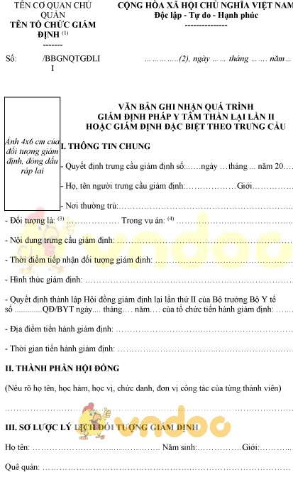 Mẫu văn bản ghi nhận quá trình giám định pháp y tâm thần lại lần 2