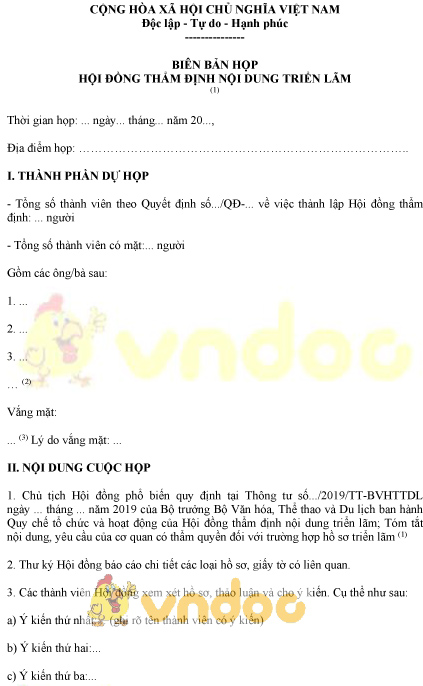 Mẫu biên bản họp hội đồng thẩm định nội dung triển lãm