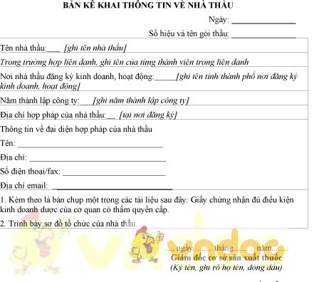 Mẫu bản kê khai thông tin về nhà thầu