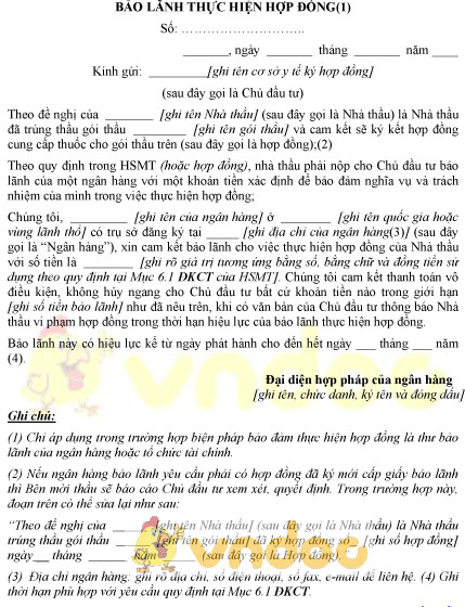 Mẫu bảo lãnh thực hiện hợp đồng cho cơ sở y tế