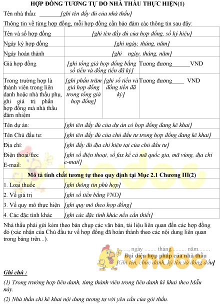 Mẫu hợp đồng tương tự do nhà thầu thực hiện
