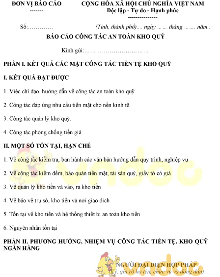 Mẫu báo cáo công tác an toàn kho quỹ