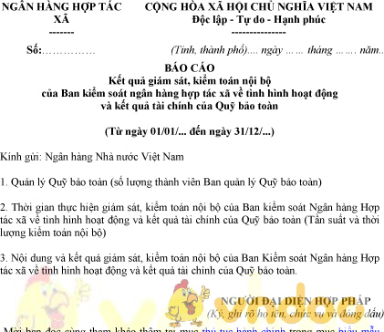 Mẫu báo cáo kết quả giám sát, kiểm toán nội bộ, kết quả tài chính của quỹ bảo toàn