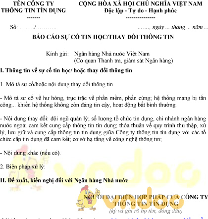 Mẫu báo cáo sự cố tin học, thay đổi thông tin