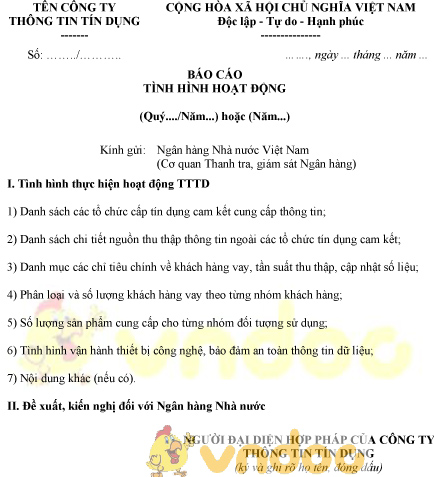 Mẫu báo cáo tình hình hoạt động thông tin tín dụng