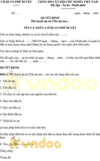 Mẫu quyết định phê duyệt dự án công nghệ thông tin