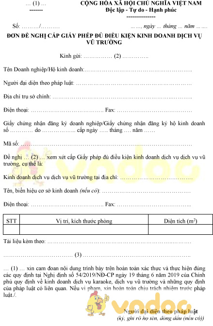 Mẫu đơn đề nghị cấp giấy phép đủ điều kiện kinh doanh dịch vụ vũ trường