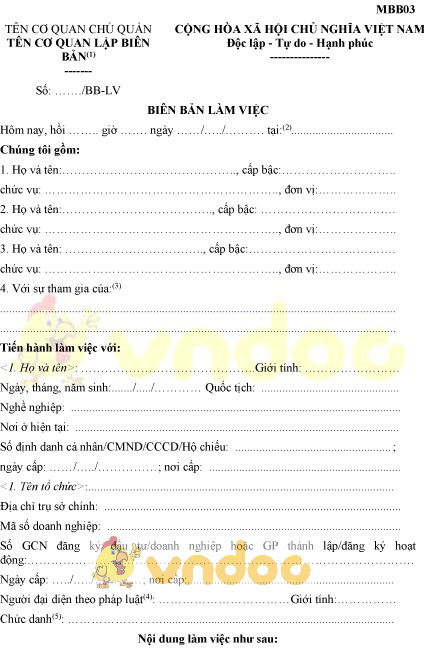 Mẫu MBB03: Biên bản làm việc