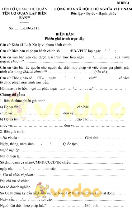 Mẫu MBB04: Biên bản phiên giải trình trực tiếp