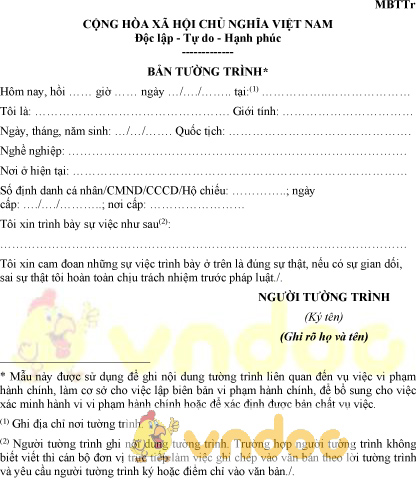 Mẫu MBTTr: Bản tường trình