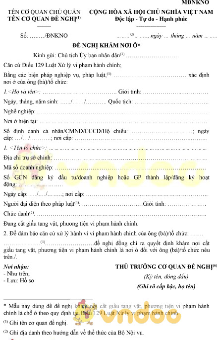 Mẫu MĐNKNO: Đề nghị khám nơi ở
