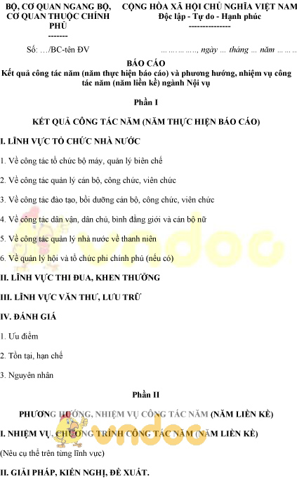 Mẫu báo cáo kết quả công tác năm và phương hướng nhiệm vụ năm mới ngành Nội vụ