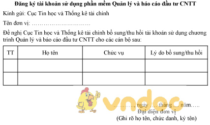 Mẫu đăng ký tài khoản sử dụng phần mềm quản lý và báo cáo đầu tư CNTT
