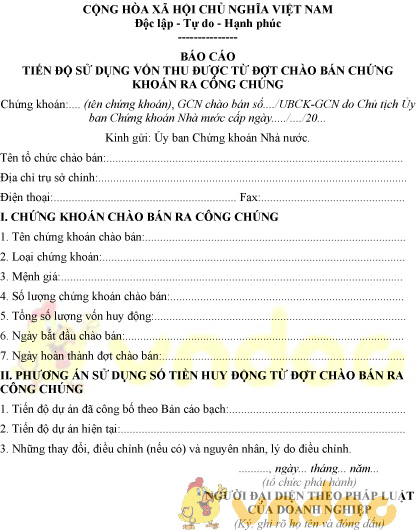 Mẫu báo cáo tiến độ sử dụng vốn thu được từ đợt chào bán chứng khoán ra công chúng