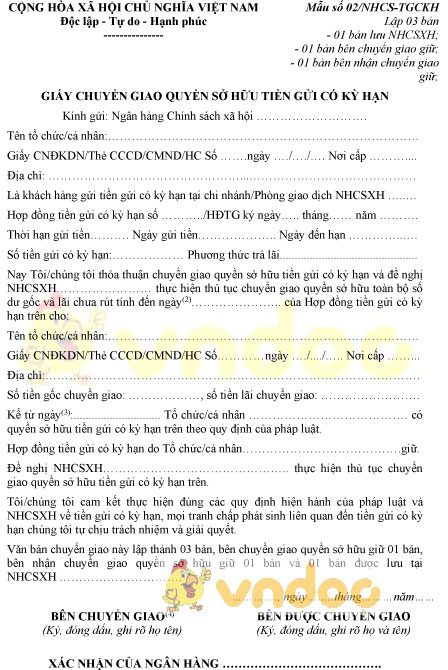 Mẫu giấy chuyển giao quyền sở hữu tiền gửi có kỳ hạn