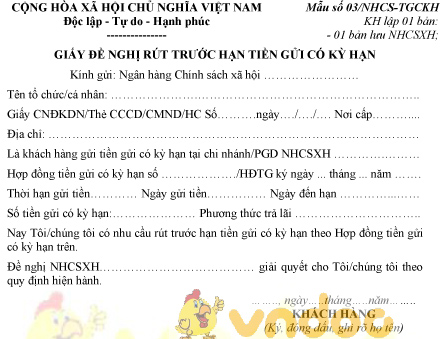 Mẫu giấy đề nghị rút trước hạn tiền gửi có kỳ hạn