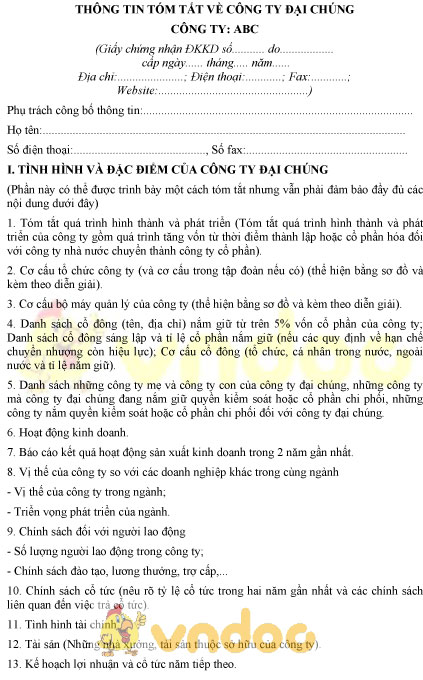 Mẫu thông tin tóm tắt về công ty đại chúng
