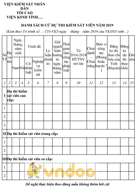 Mẫu danh sách cử dự thi kiểm sát viên