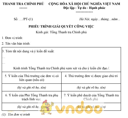 Mẫu phiếu trình giải quyết công việc
