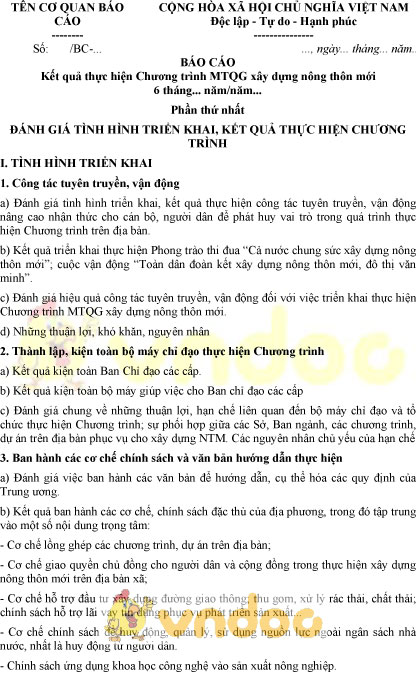 Mẫu báo cáo kết quả thực hiện chương trình cấp tỉnh, huyện