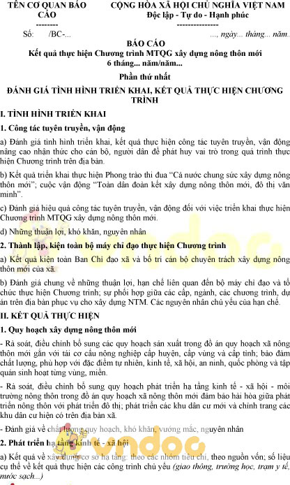 Mẫu báo cáo kết quả thực hiện chương trình cấp xã